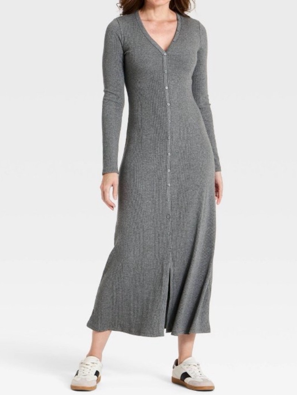 Women's Long Sleeve Knit Maxi A-Line Dress - Universal Thread Heather Charcoal L